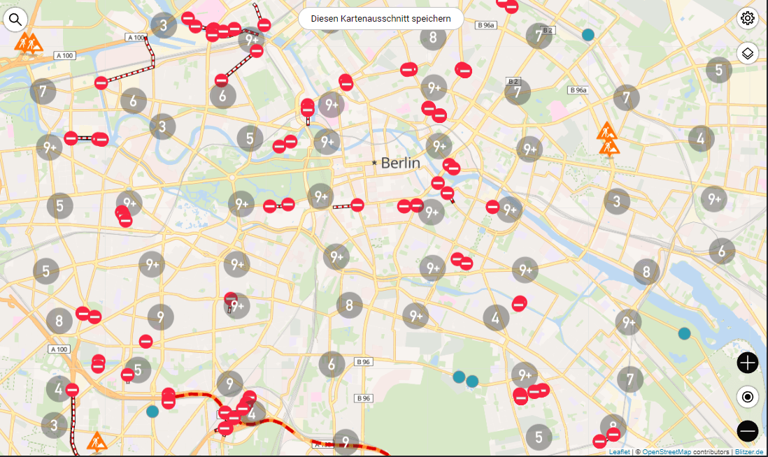 Blitzer.de Karte mit Radarfallen