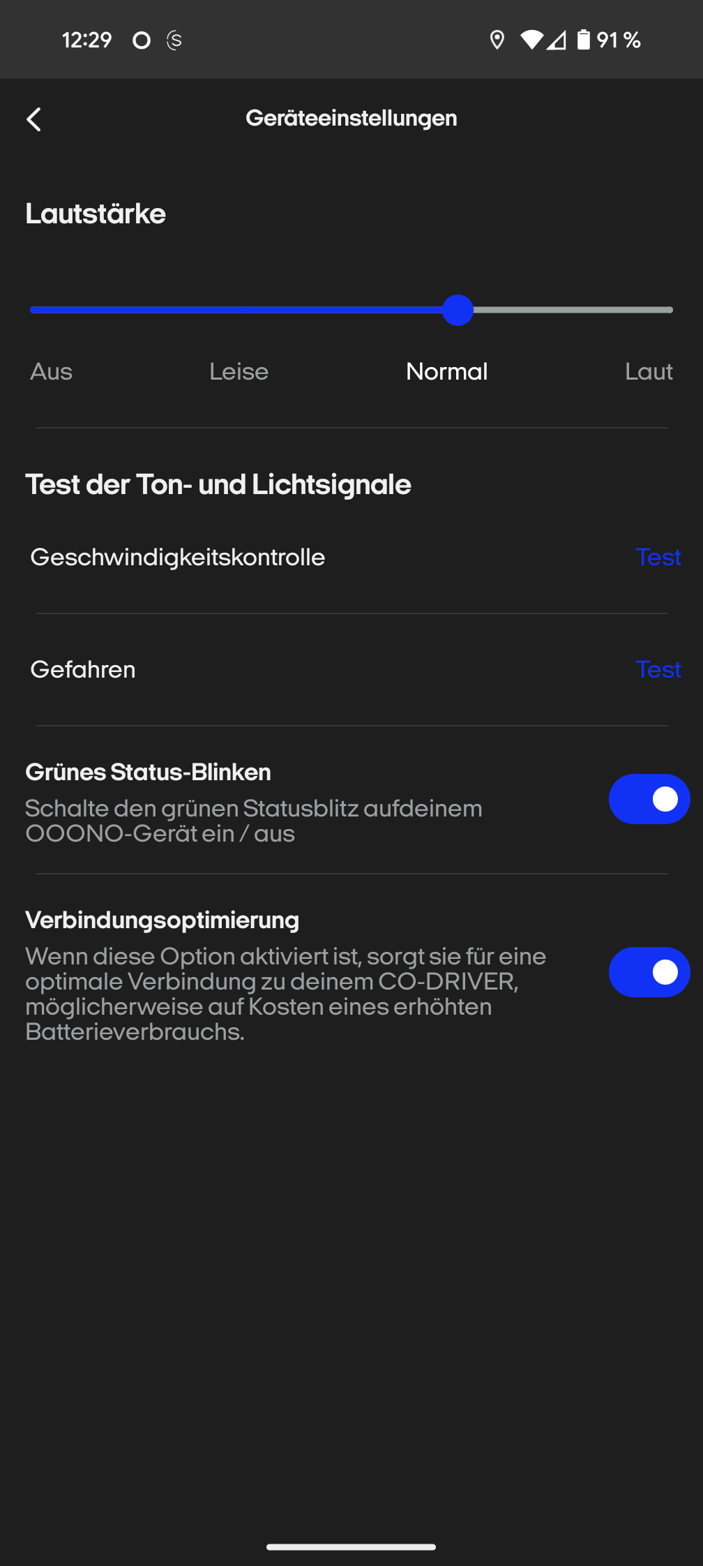 Ooono Co Driver NO2 App Einstellungen Ooono Co-Driver NO2 App Einstellungen