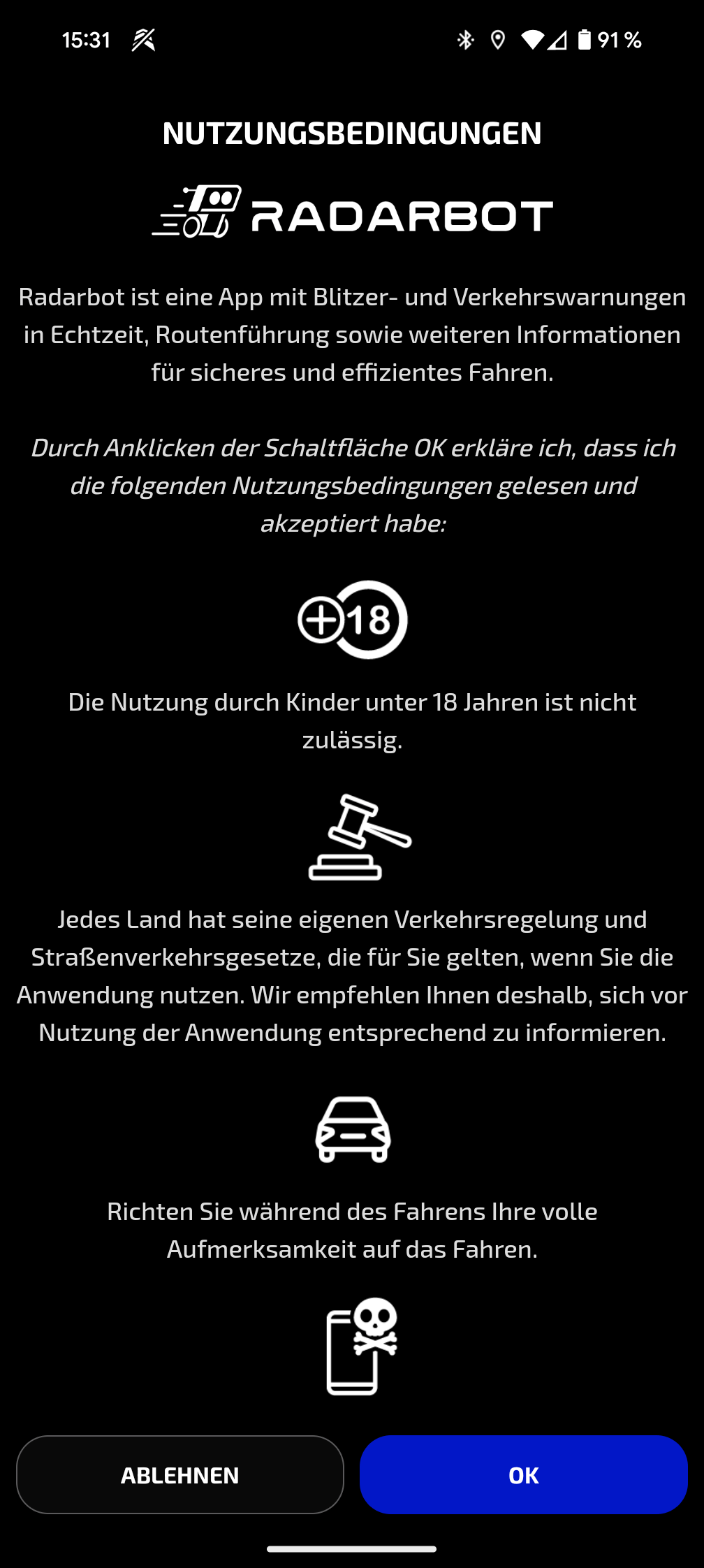 Radarbot App Nutzungsbedingungen Radarbot App Nutzungsbedingungen
