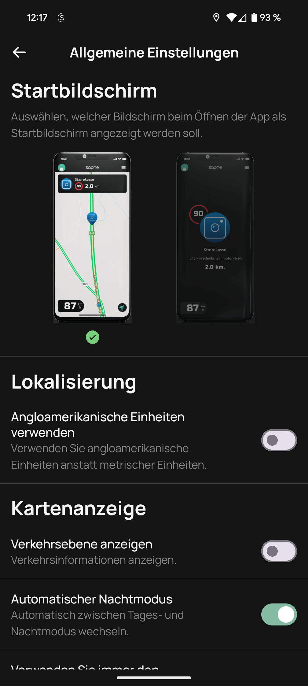 Saphe Drive App allgemeine Einstellungen Saphe Drive App allgemeine Einstellungen